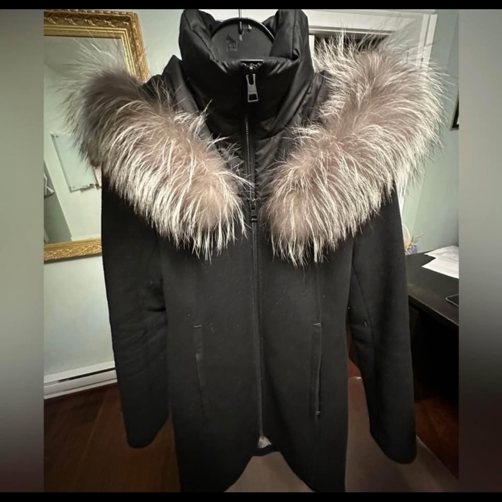 Soia & Kyo Black Fur-Trimmed Wool Coat